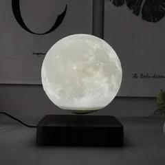 Gloture 浮くランプ 照明 LED 3Dプリント 美しい月 雲型 安定性 浮遊 空中 タッチ式 おしゃれ デザイン ベッドランプ 癒される ウッド調 安全性 不思議 磁気浮上 稲妻効果 360度自由回転 (Moon exG/月型)