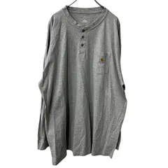 Carhartt 長袖 ロゴTシャツ 3XL グレー カーハート ヘンリーネック ビッグサイズ 胸ポケットロングTシャツ シンプル カットソー a709-6591