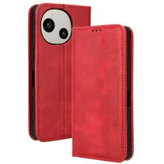 AQUOS R10 / R9 ケース 手帳 SH-51F SH-51E チェック柄 合革 レトロ 手帳 ケース 【Color】レッドのサムネイル