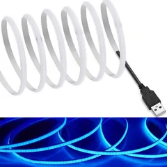 【RYE】 COB テープライトLEDストリップライトフレキシブル 高密度 幅5mm 隠れたLEDテープライト4m 320LEDs/m ブルー DC5V 180°発光CRI>=90，両面テープ変形可能 切断可能 寝室 キッチンホーム オフィス屋内装飾 (ブ 0