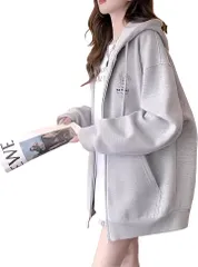 coco plaza ジップアップパーカー ラビット レディース 大きめサイズ 秋 冬 春(グレー,  M)