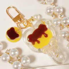 プリンくまロリポップ◆シャカシャカキーホルダー シェイカー キャンディ 飴 棒付き お菓子 熊 アニマル フェイクスイーツ チョコ パール ラインストーン ハートシェイカー レジン チャーム 推し活 しぇりるのシェイカー