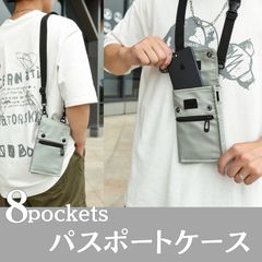 三八商店 パスポートケース 首下げ YKK ジッパー 軽量 三つ折り 財布兼用 チケットホルダー 携帯ポーチ ポーチ 薄型 海外旅行 スリ防止 セキュリティポーチ シークレットポーチ セキュリティバッグ ショルダーバッグ 3way 首から下げる財布 グレー