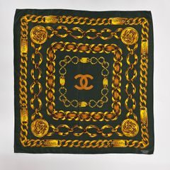ヴィンテージ CHANEL シャネル ロゴ チェーン柄 シルク スカーフ