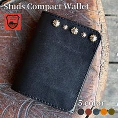 栃木レザー財布 コンパクト財布 ミニ財布 スタッズ財布 二つ折り財布 メンズ財布 wallet 小さい財布 日本製 新品 5色展開 ［WL001W-ST6］ 送料無料