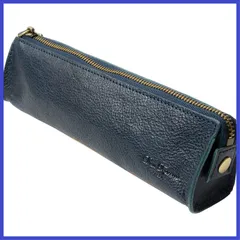 [Dom Teporna] ペンケース 筆箱 本革 スリム おしゃれ レザー 革 イタリアンレザー スムーズな ファスナー 小さい 万年筆 ペン 文房具 ネイビー