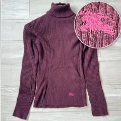【美品】バーバリー　バーガンディ リブ編みタートルネックセーター　ホースロゴ刺繍
