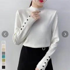 ボトルネックボタン袖ニット