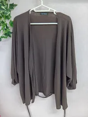 スプレイプレミアム　薄手カーディガン　レディース　紐付き　ドルマンスリーブ　透け感あり　たっぷり　ゆったり　古着　ブラウン（あ-90，イ-3）