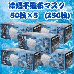冷感マスク 不織布 ホワイト 250枚入り（50枚入×5個） 接触冷感 ひんやり ヒロコーポレーション 夏用 使い捨て 3層構造 飛沫防止 感染予防 ウイルス対策 花粉 PM2.5 通気性 呼吸しやすい 耳が痛くなりにくい メガネくもりにくい 個別包装