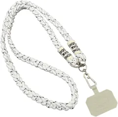 アリス Hi-Craft ネックストラップ 三つ編み おしゃれ 可愛い スマホストラップ スマホショルダー ローブ 落下防止 120cm 3way 肩掛け 首掛け 斜め掛け( ホワイトブラック)