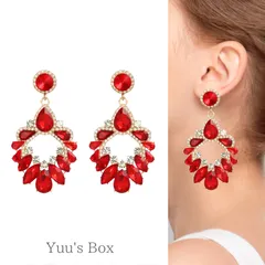 【OUTLET】ピアス ビジュー 大ぶり ロングピアス 赤 ラインストーン 社交ダンス ドレス ビキニ モノキニ コンテスト 大会 ステージ アクセサリー パーティー ドレスアップ ウエディング