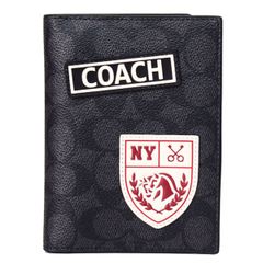 コーチ パスポートケース COACH コーティングキャンバス レザー シグネチャー ワッペン パッチ ロゴ パスポートカバー カードケース チャコールマルチ CY902