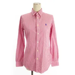 ポロ ラルフローレン POLO RALPH LAUREN シャツ ブラウス 長袖 ストライプ ロゴ 刺繍 コットン 白 ホワイト ピンク 4 ☆AA★