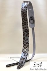 国内生産 ハンドメイド 本革　ギターストラップ(Genuine Leather Guitar Strap)　シルバー　ヒョウ柄