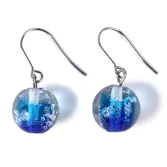 Sea drop とんぼ玉 ピアス クリアブルー 12mm玉 レディース チタン製フック 両耳用 [099et]