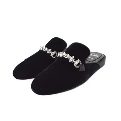 クリスチャンルブタン Christian louboutin ミュール バックレスシューズ ローファー フラットシューズ ビット ベルベット 38 黒 ブラックのサムネイル