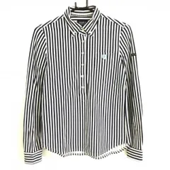 パーリーゲイツ 長袖ポロシャツ 白×ネイビー ストライプ  レディース 1(M) ゴルフウェア PEARLY GATES