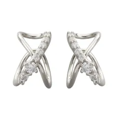 【シルバー × フリーサイズ】[Cream dot. クリームドット公式] イヤーカフ レディース イヤーカフ 金属アレルギー ニッケルフリー イヤカフ 両耳用 セット ビジューライン クロス メタル 微調整可能 大人 上品