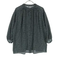 green label relaxing グリーンレーベルリラクシング ユナイテッドアローズ ドット柄 7分袖 比翼仕立て ブラウス L ブラック UNITED ARROWS レディース 古着