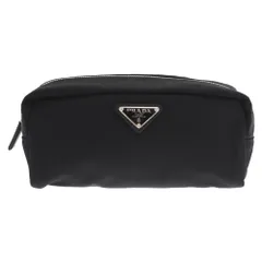 PRADA (プラダ) シルバープレートキャンバスジップポーチ ブラックのサムネイル