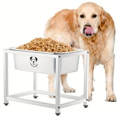 スタンド付き高さ調節可能なステンレス製犬用ボウル - 大型犬用4.73L水と食事用ディッシュ 簡単清掃＆組み立て 屋内/屋外使用