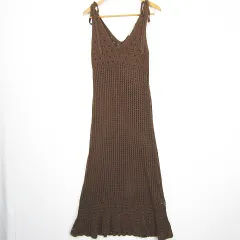 ジーユー GU × マルヤマ ナショナルマーケット MARUYAMA NATIONAL MARKET 透かし編み ニット キャミソール ワンピース マキシ丈 綿 S ブラウン kz9974