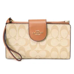 コーチ 長財布 COACH コーティングキャンバス レザー シグネチャー カラーブロック フォン iPhone スマホ テック ウォレット リストレット 財布 ライトカーキ×ライトサドル C2874