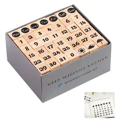 木製スタンプ 42個セット 数字＆曜日 デコスタンプ 天気 日常 ハンコ ボックス入り 手帳 印鑑 Diy クラフト用 (数字＆曜日)