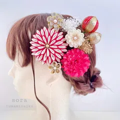 つまみ細工髪飾り【赤×レッド】成人式　七五三　和装　着物　卒業式　結婚式