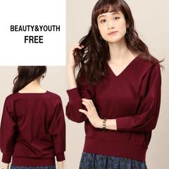 A0466【美品♪】Beauty & Youth　ビューティーアンドユース　BY ドルマンスリーブ8分袖Vネックカットソー◆  ¥9,900　ボルドー