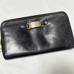 【送料無料】PRADA/プラダ/長財布/ウォレット/サイフ/レザー/ブラック/無地/ラウンドファスナー/中古品/内側汚れあり