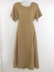 ◇ titivate ティティベイト リネン混 半袖 膝下丈 ワンピース サイズM キャメル レディース P  【中古】 【1208260015614】