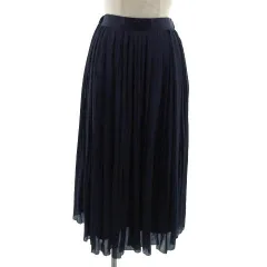 マリンフランセーズ LA MARINE FRANCAISE スカート プリーツ フレア ミディ丈 半光沢 ウエストゴム 日本製 ネイビー 紺 0