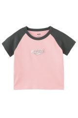 X-girl エックスガール 105251011005 OVAL LOGO EMBROIDERY RAGLAN S/S ラグランTシャツ LtPINK 正規通販 レディース