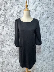 美品　UNTITLED　アンタイトル　ワンピース　ひざ丈　フレア　無地　薄手　長袖　裏地有　ウール混　春　秋【size 3】　グレー　灰