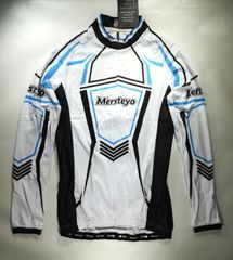 訳あり新品　Mersteyo サイクルジャージ　⑮　白青 S～Lサイズ　長袖　上下セット サイクリングウェア　後ろポケットあり 自転車