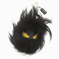 美品 フェンディ バッグバグズ モンスター レザー フォックスファー ブラック イエロー バッグチャーム キーホルダー 0577 FENDI