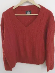 ◇ B:MING by BEAMS ビーミング by ビームス Vネック ウール ケーブルニット 長袖 セーター レッド レディース P  【中古】 【1211140006473】