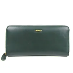 バルコス 長財布 ラウンドジップ レザー 無地 ロゴ ウォレット ブランド メンズ グリーン BARCOS 【中古】