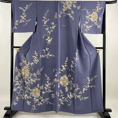 総合評価訪問着 美品 名品 草花 青紫 紗袷 159cm 60.5cm S 正絹 ☆☆☆☆ 仕立て上がり