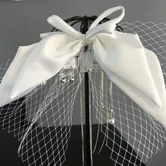 ヘッドドレス リボン メッシュ 髪飾り ヘアアクセサリー ウェディング パーティ きれいめ レディース 結婚式 お呼ばれ チェーン付き 2way フォーマル ガーリー プリンセス 二次会 謝恩会 演奏会 発表会 フェミニン