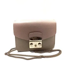 美品 FURLA メトロポリス グレージュ チェーンショルダーバッグ 本革 極美品 FURLA メトロポリスチェーン ショルダーバッグ
