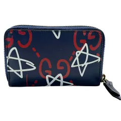 グッチ GUCCI 財布 レディース メンズ ブランド ゴースト コインケース  レザー ネイビー 448465 コンパクト かっこいい 【中古】