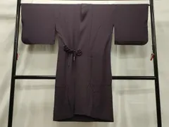 平和屋着物▽道中着　単衣　草花地紋　葡萄色　鬼しぼ縮緬　さが美扱い　ロング丈　正絹　逸品　CAAT5861id