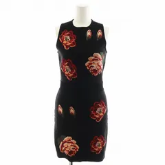 アレキサンダーマックイーン ALEXANDER MCQUEEN ニットワンピース ノースリーブ ひざ丈 花柄 シルク 絹 S 黒 ブラック 赤 レッド /AN36のサムネイル