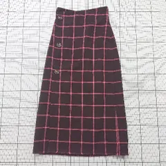 ◇ ⊇ KBF+ ケービーエフプラス チェック柄 レトロ感 ロング タイト ラップスカート サイズONE ボルドー系 レディース E  【1508250016479】