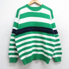 M/古着 トミーヒルフィガー 長袖 ブランド セーター メンズ 90s コットン クルーネック 緑他 グリーン ボーダー spe 25sep27 中古 ニット 