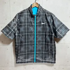 NIKE GOLF ナイキ ゴルフ ウェア リバーシブル 中綿 ジャケット 半袖 アウター XL チェック ブラック 黒 ブルー 水色 メンズ SG348-15