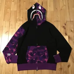 A BATHING APE シャークパーカー紫　サイズL エイプ シャークパーカー L グレー 紫 ape